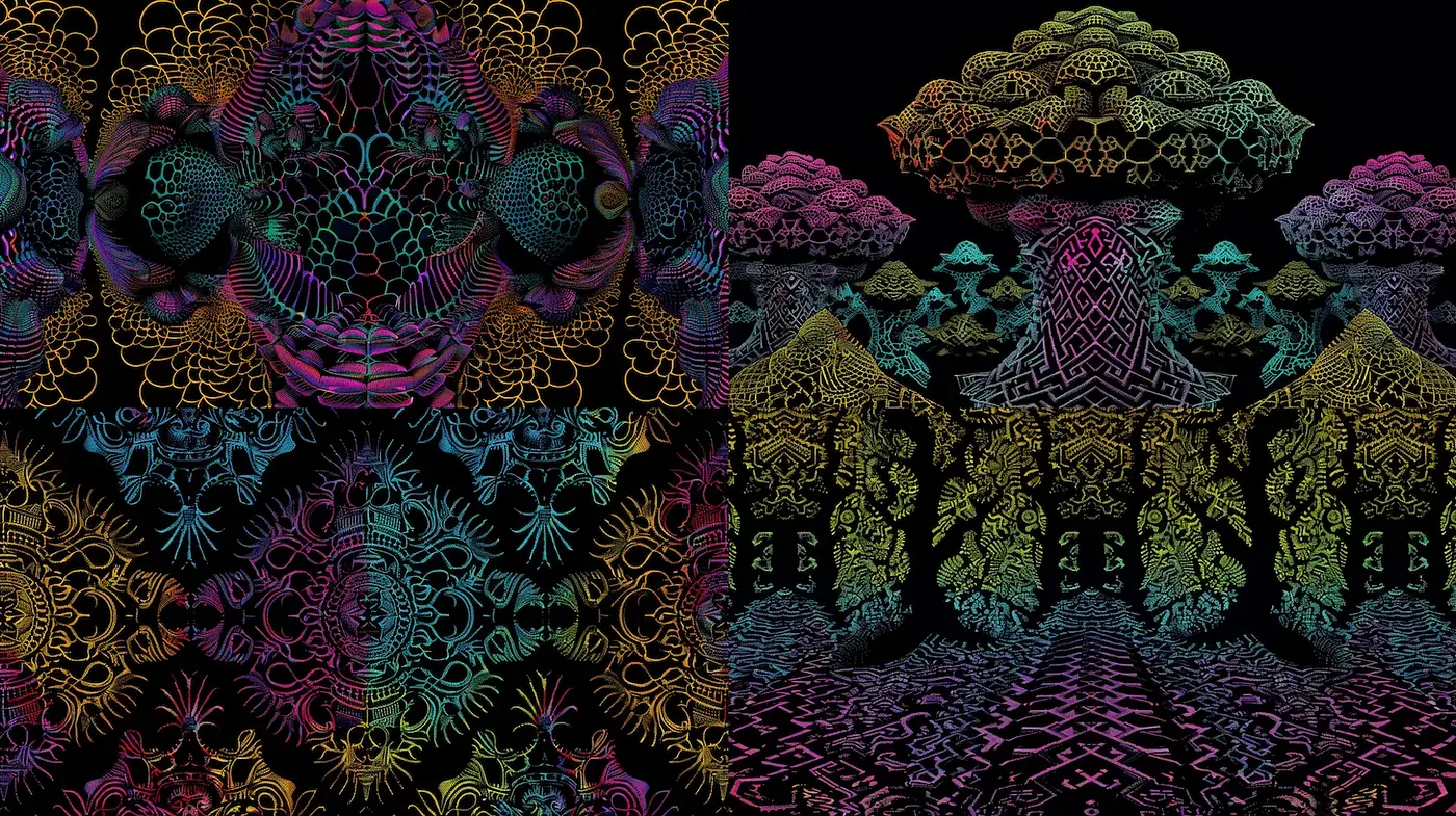 Intricate Digital Patterns with Psychedelic Influence - Midjourney sref style