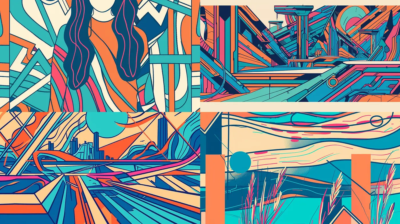 Futuristic Synthwave Dreamscape with Abstract Geometric Forms - Midjourney sref style