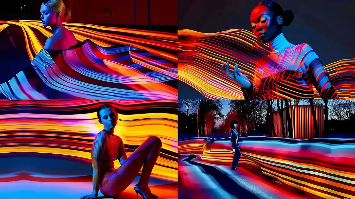 Illuminated Neon Abstract Form Fusion - Midjourney sref style