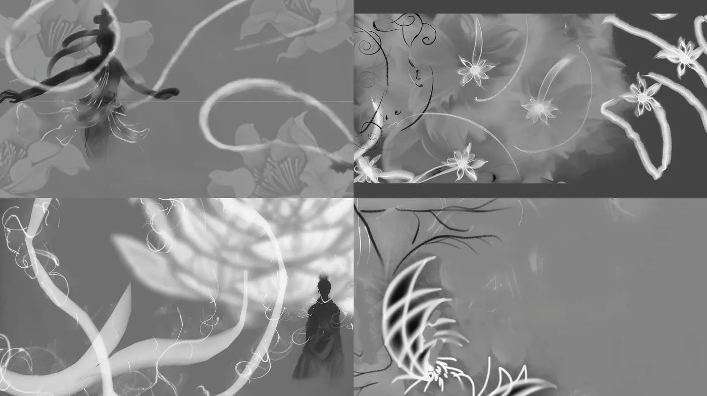 Monochromatic Whispers of Dreamlike Florals - Midjourney sref style