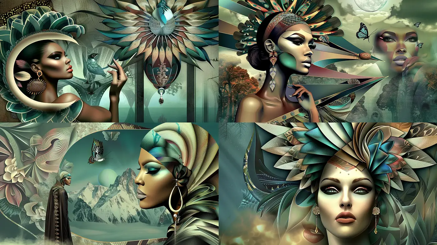 Ethereal Art Nouveau Fusion with a Surreal Fantasy Edge - Midjourney sref style
