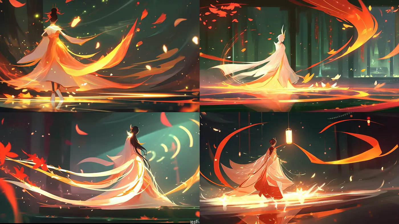 Ethereal Glow and Dynamic Swirls: A Consistent Dance of Light and Color in Digital Brushwork - Midjourney sref style