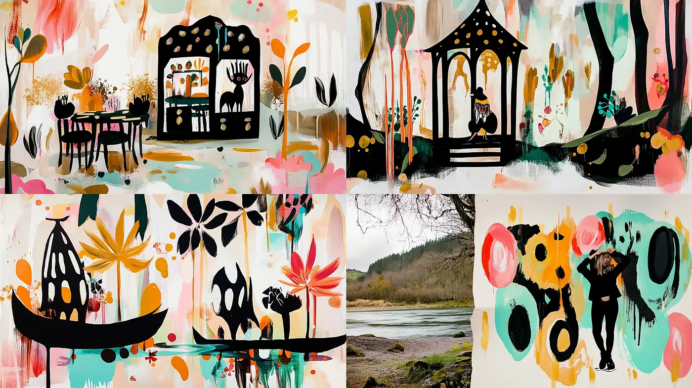 Whimsical Abstract Elegance with Splashes of Nature - Midjourney sref style
