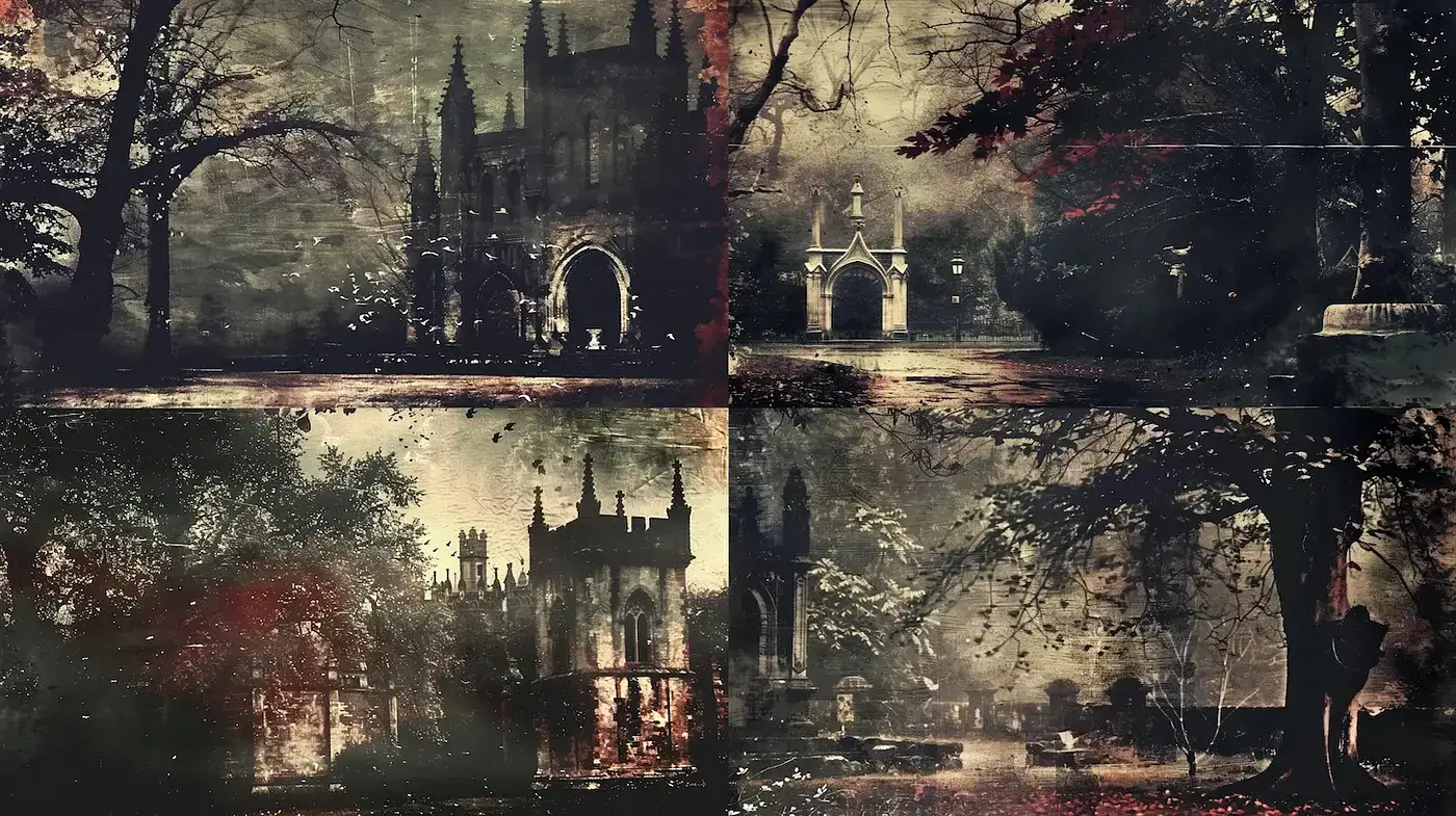 Hauntingly Atmospheric Gothic Landscape with a Vintage Touch - Midjourney sref style