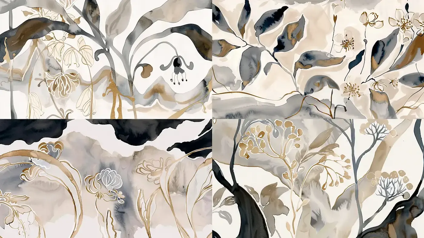 Elegant Botanical Illustrations with Subtle Color Gradients - Midjourney sref style