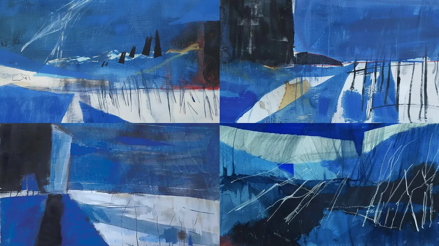 Synthetic Cohesion: A Digital Tapestry of Deep Blues and Bold Textures - Midjourney sref style