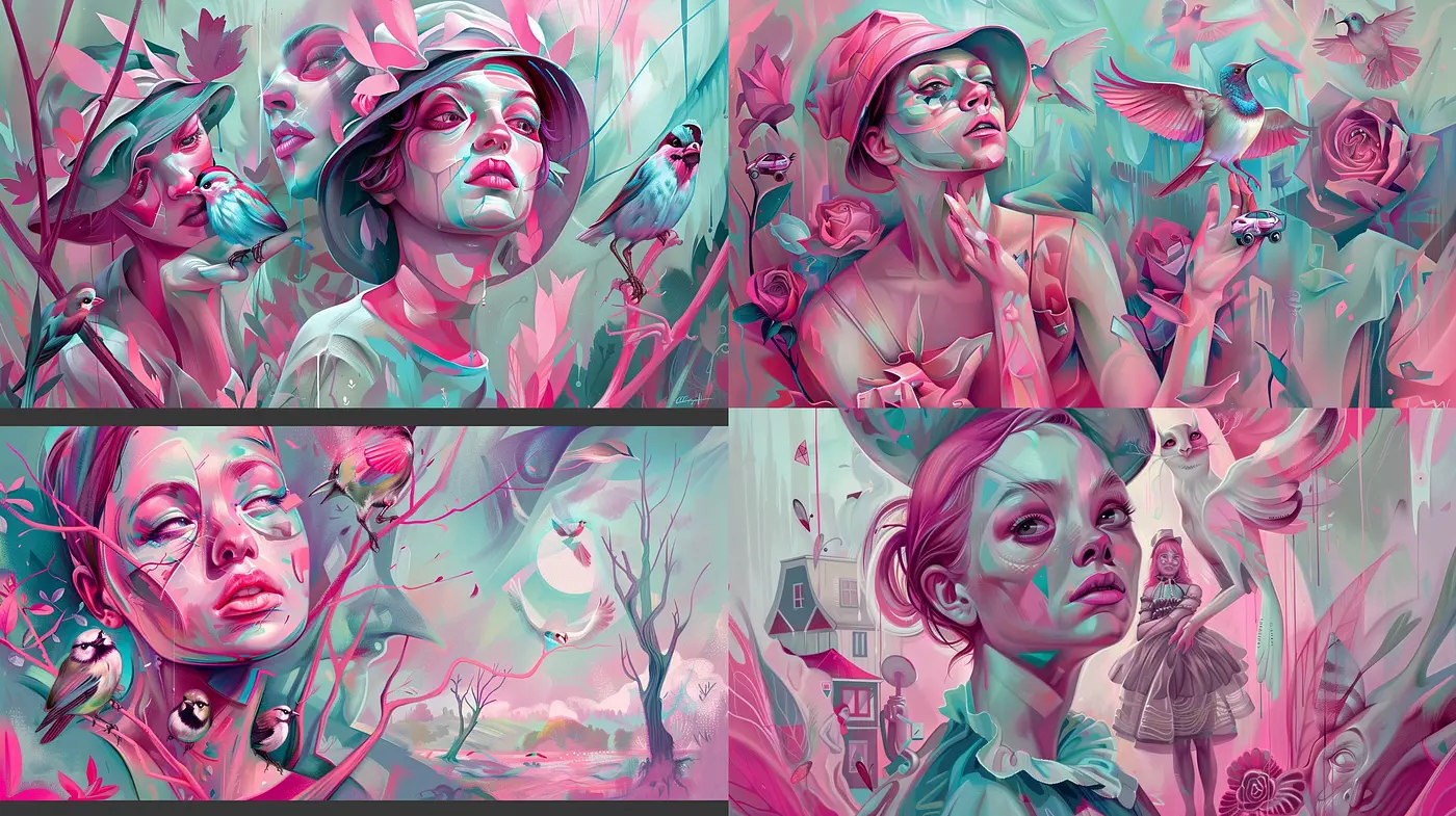 Ethereal Pastel Dreamscape: A Harmonious Blend of Surrealism and Elegance in Art - Midjourney sref style
