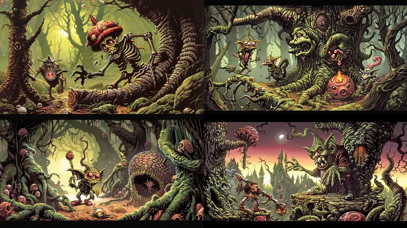 Surreal Arboreal Dreamscape with Vivid Textures - Midjourney sref style