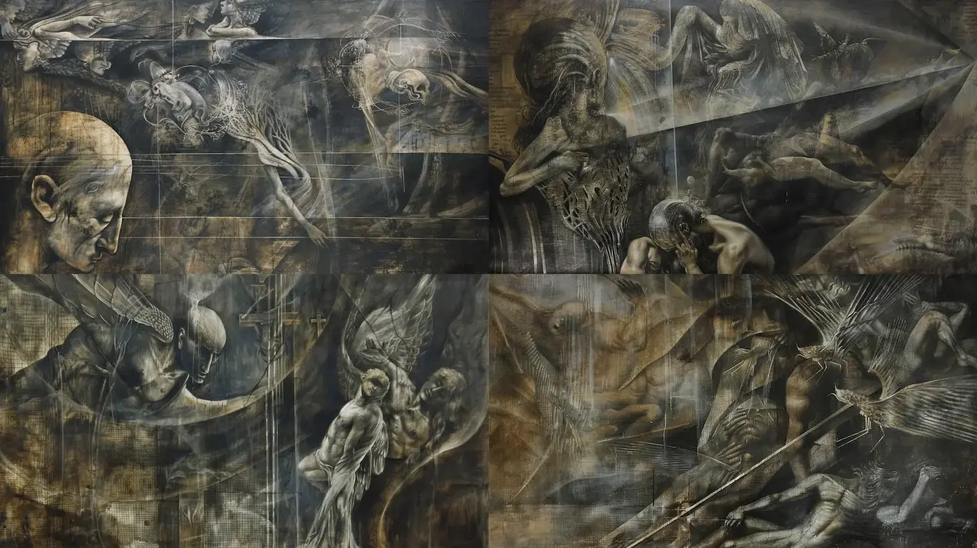 Dramatic and ethereal composition with a haunting ambiance - Midjourney sref style