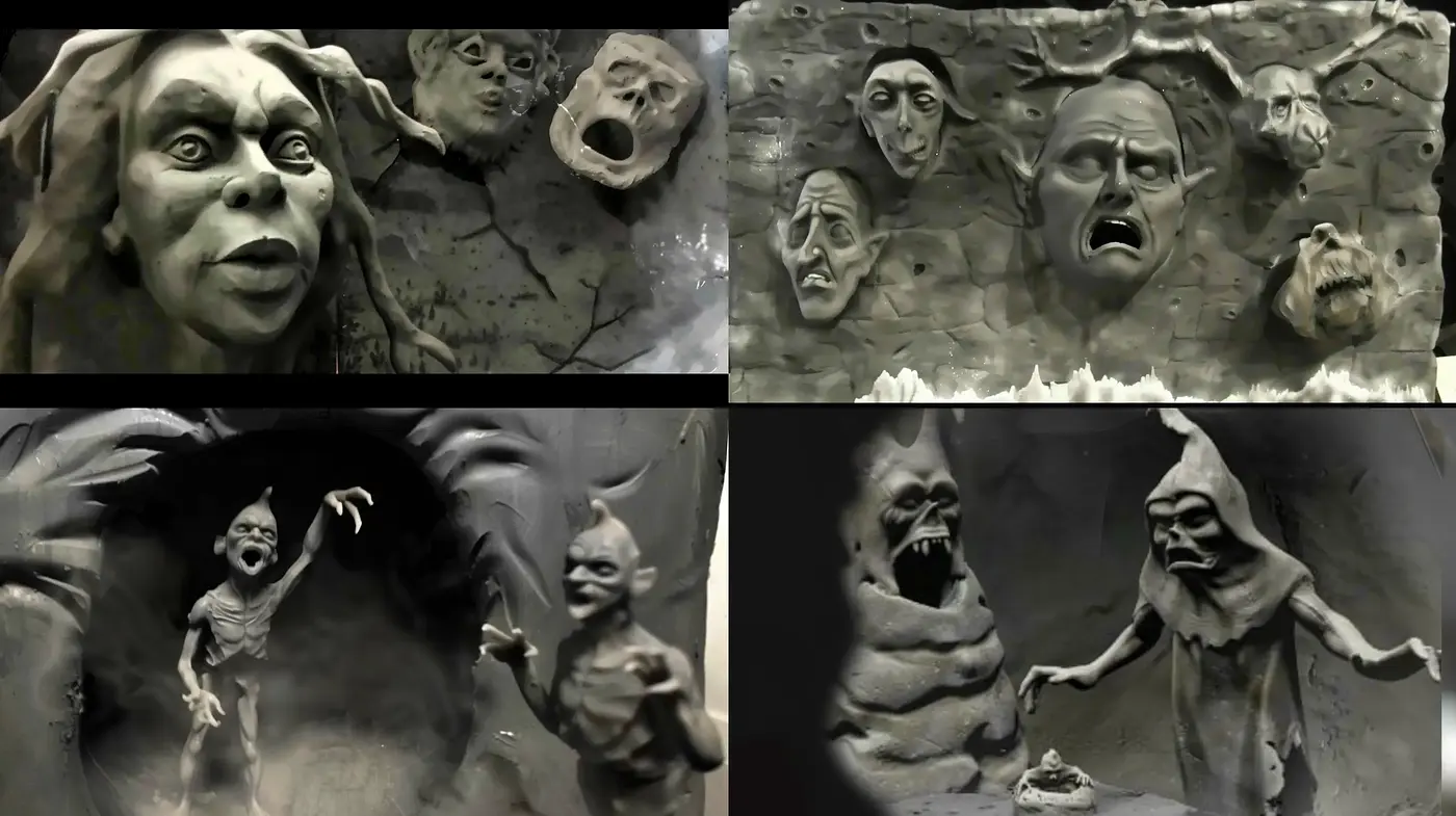Ethereal Monochrome Dreamscape Envisioned in Surrealist Clay - Midjourney sref style