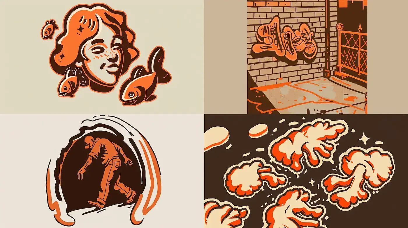 Playful Retro-inspired Illustrations with a Bold Color Scheme - Midjourney sref style