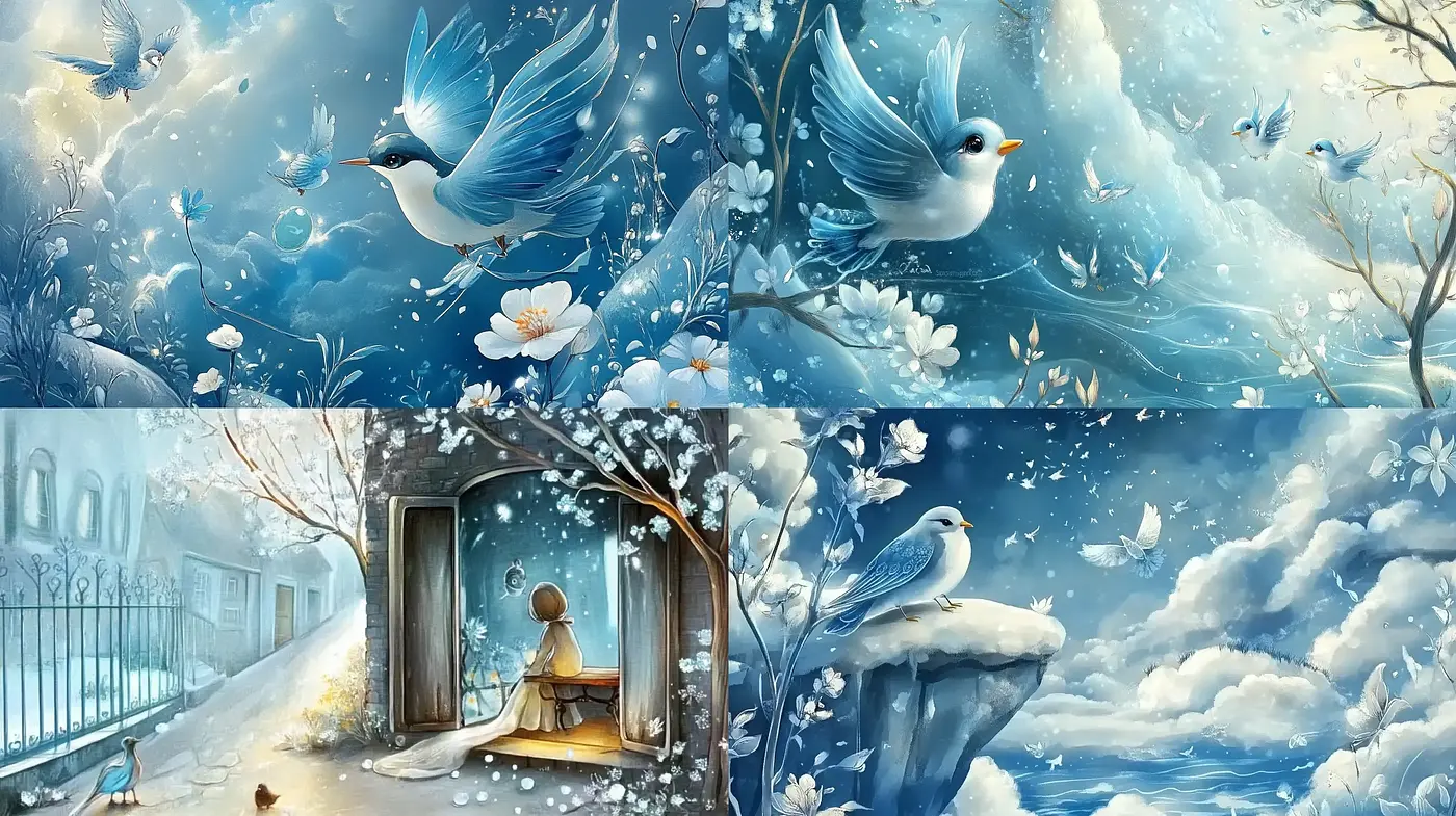 Ethereal Dreamscape: A Serene Blue Symphony in Surreal Artistry - Midjourney sref style
