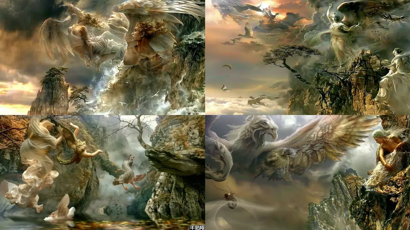 Ethereal Fantasy Landscapes with Mythological Themes - Midjourney sref style