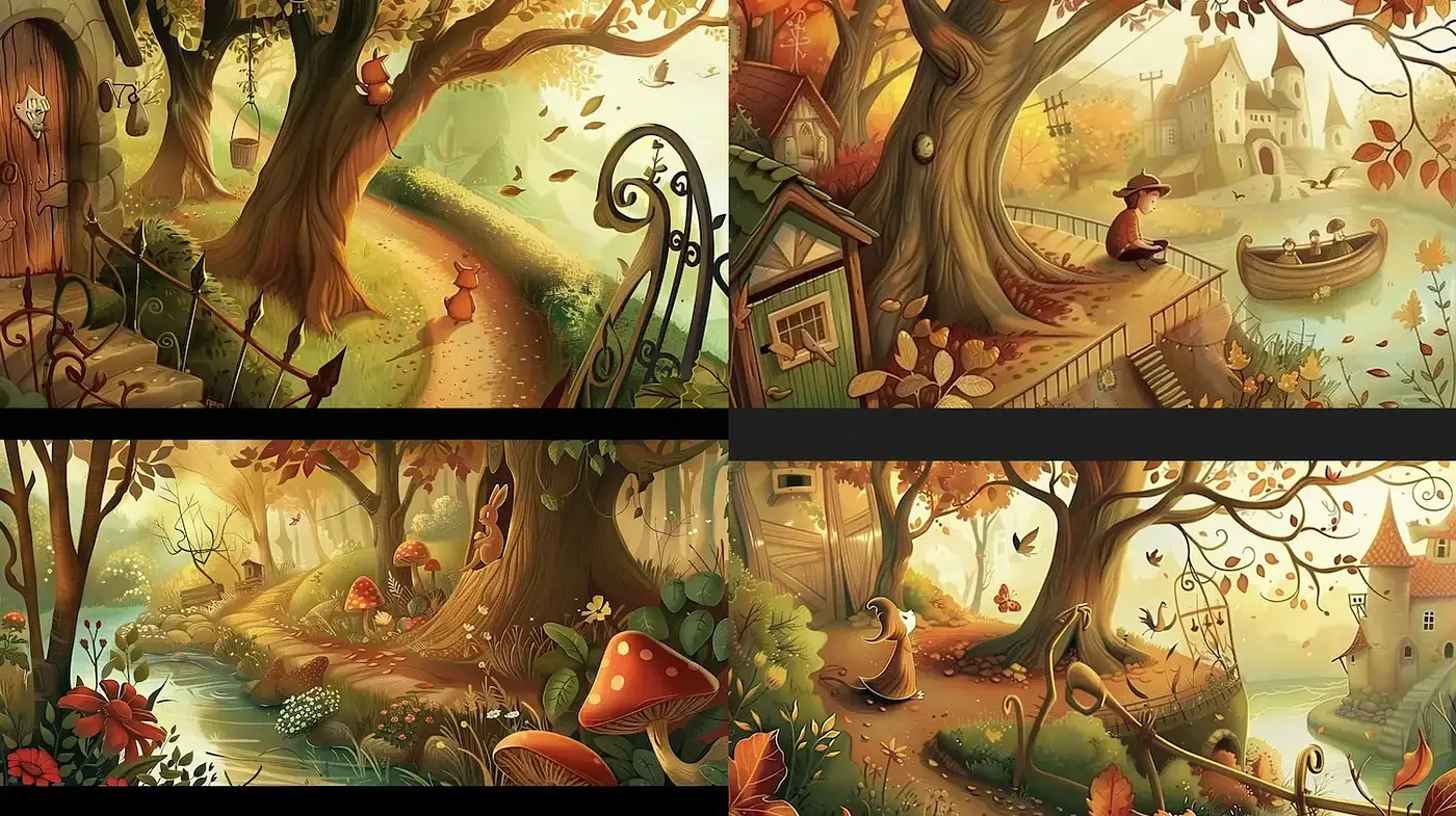 Charming and Whimsical Autumnal Landscapes with a Playful Nostalgia - Midjourney sref style