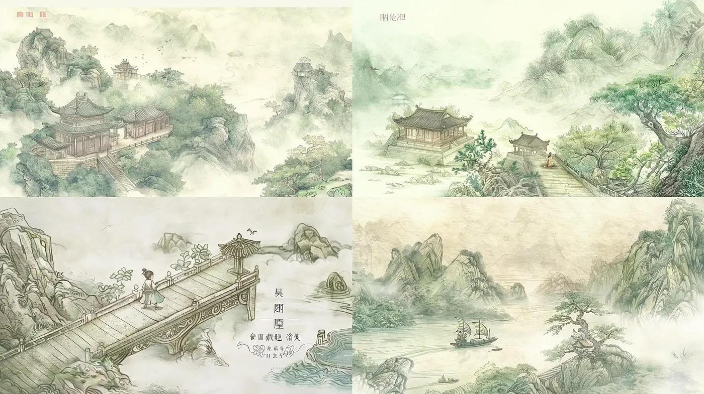 Ethereal East Asian Inspired Ink Wash Landscapes - Midjourney sref style