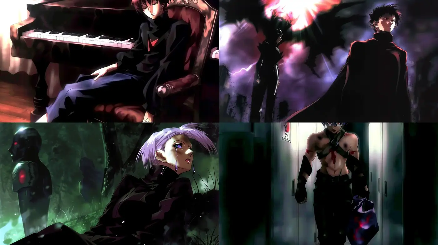 Dark and Intense Anime-Inspired Digital Art Style - Midjourney sref style