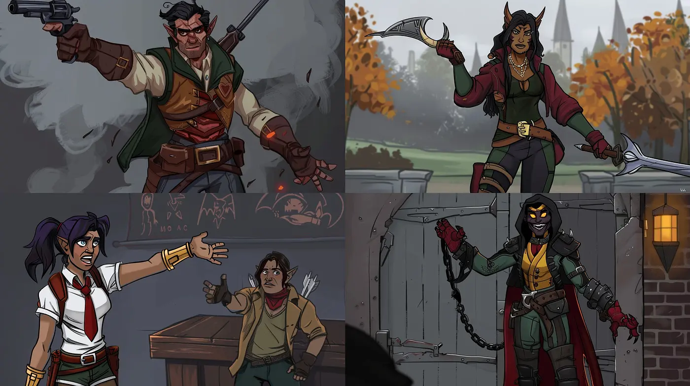 Stylized Fantasy Adventure with Dynamic Characterization - Midjourney sref style