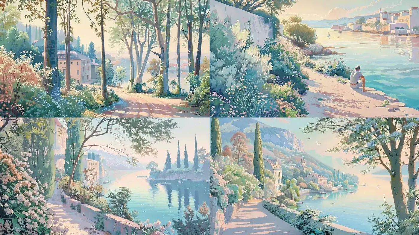 Serene and Dreamy Landscapes with Soft Pastel Hues - Midjourney sref style