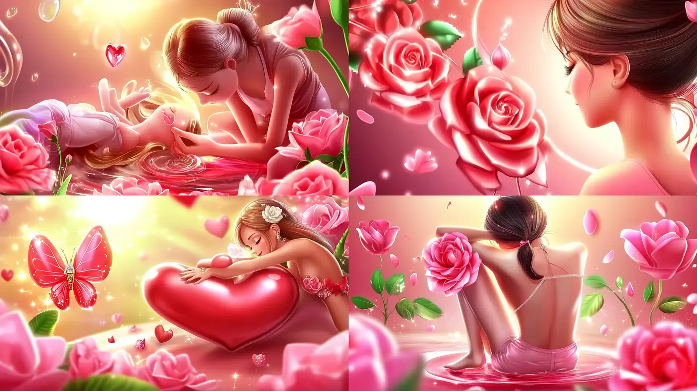 Enchanted Rose Garden: A Harmony of Luminous Pinks and Dreamy Auras - Midjourney sref style
