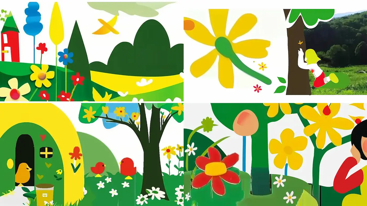 Playful and Vibrant Nature Scenes with a Whimsical Touch - Midjourney sref style