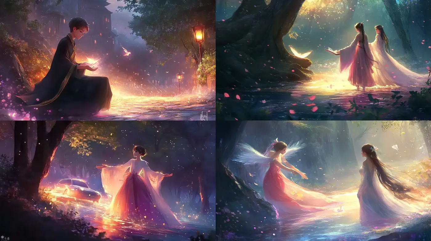 Enchanted Twilight Forest Scenes with Ethereal Glow - Midjourney sref style