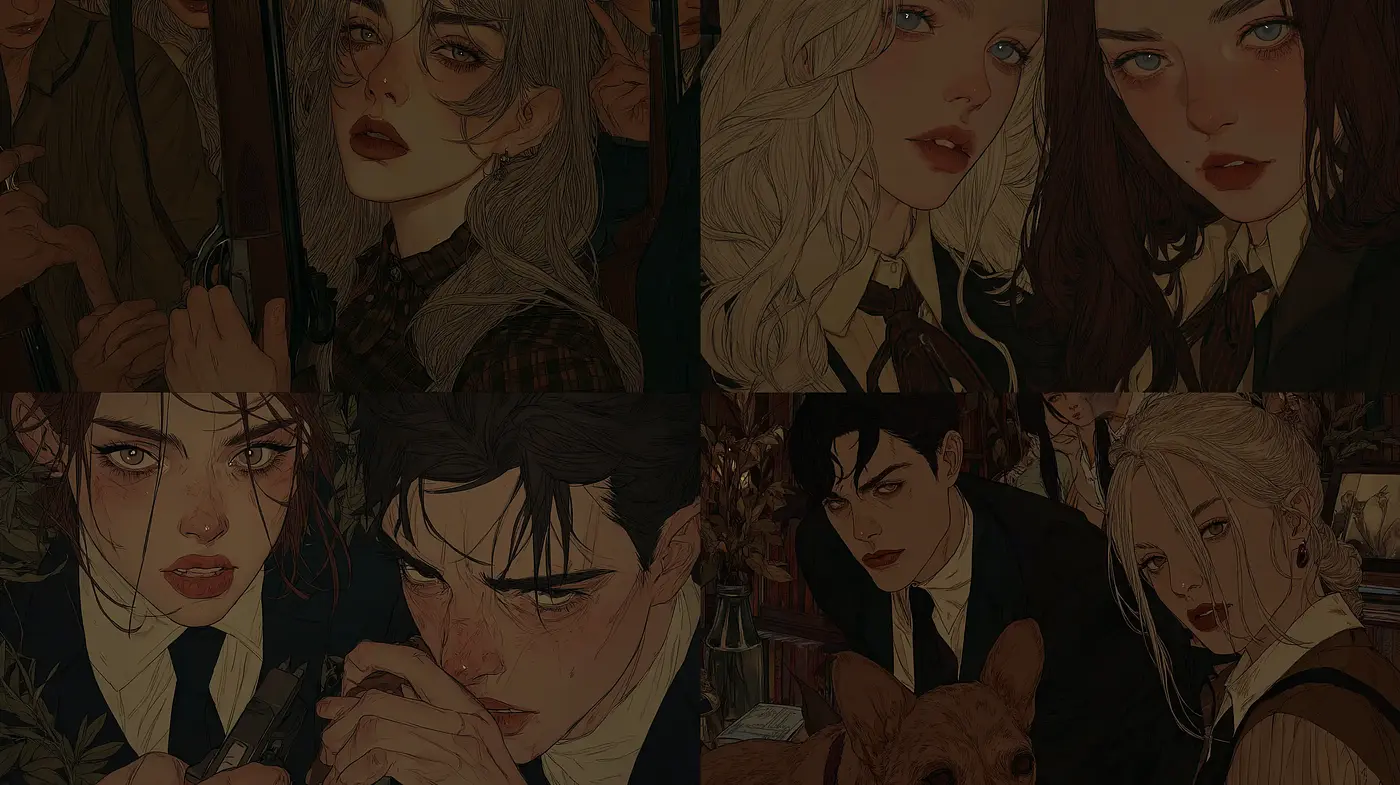 Stylized Portrayal of Youthful Characters in Richly Textured Environments - Midjourney sref style