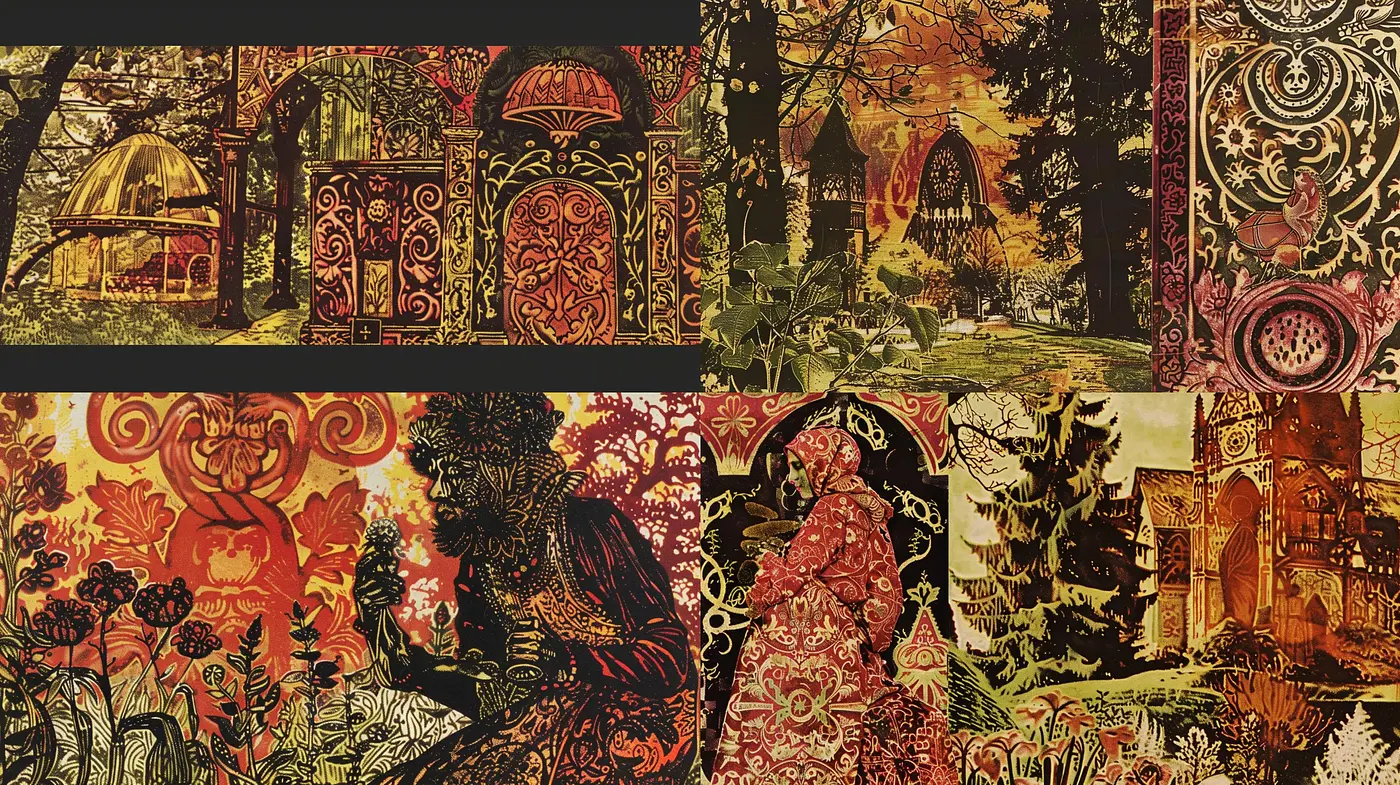 A Tapestry of Nostalgia: Interweaving Vintage Ornamentation and Sepia Tones - Midjourney sref style