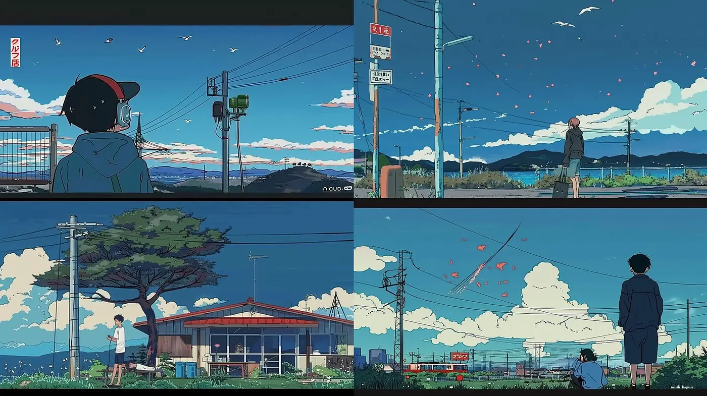 Serene Dusk: A Blend of Anime-Inspired Tranquility and Vivid Dusk Hues - Midjourney sref style