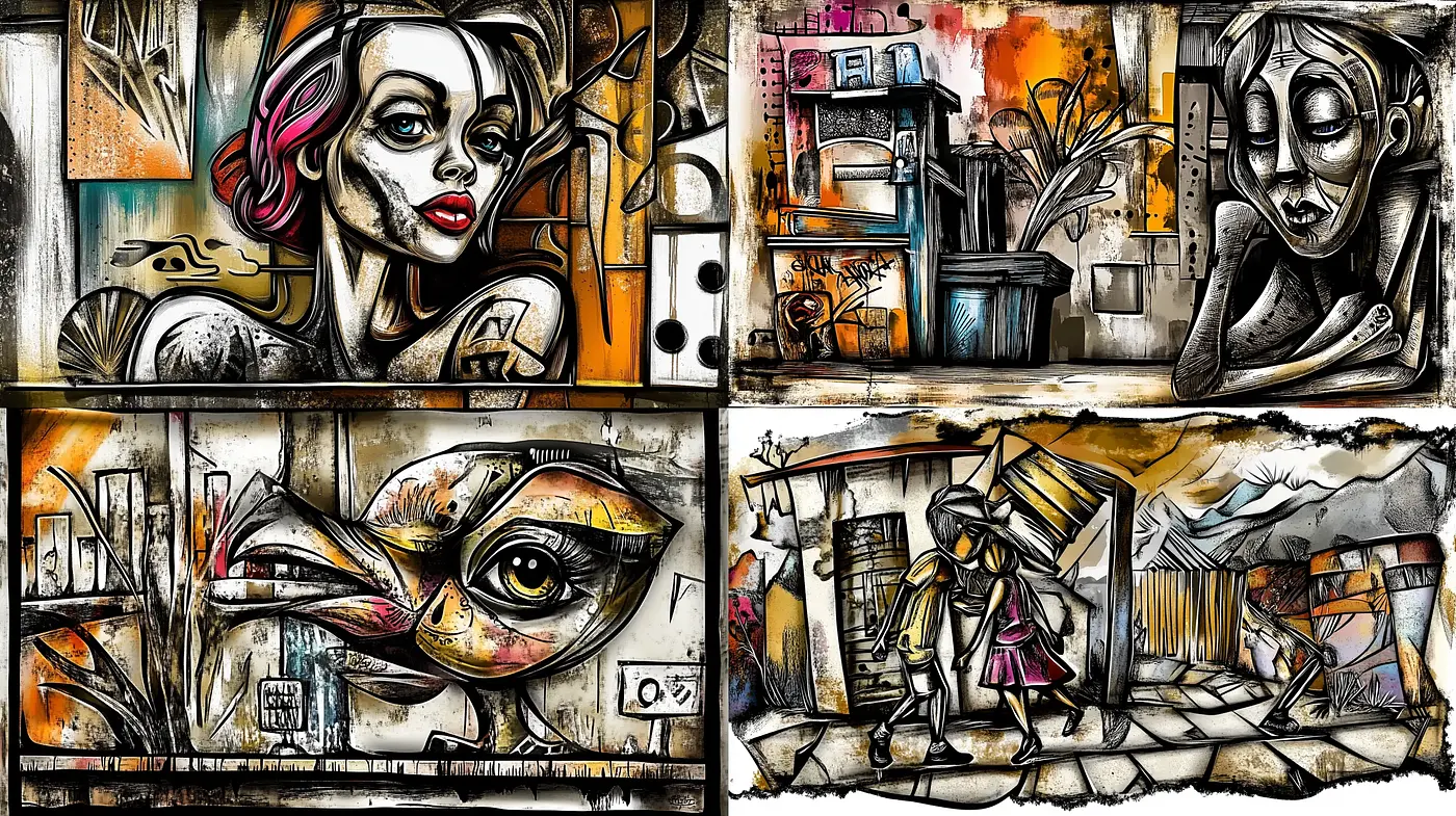 Urban Grunge with a Stylized Street Art Essence - Midjourney sref style