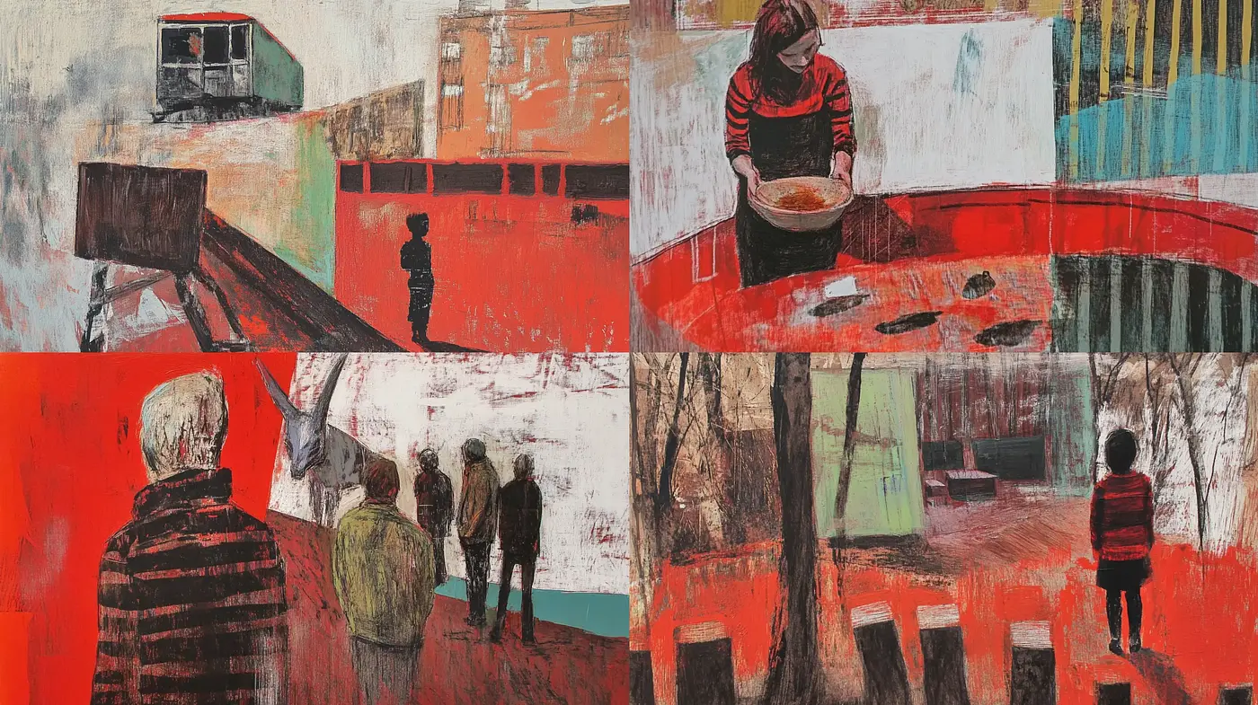 Melancholic Red Abstract Narratives - Midjourney sref style