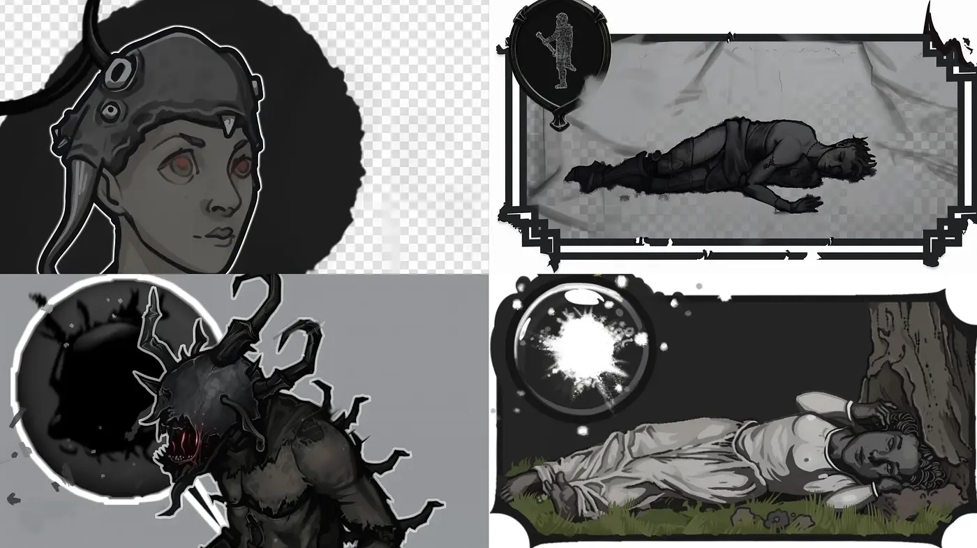 Gothic Noir Fusion with a Consistent Monochrome Spectrum - Midjourney sref style