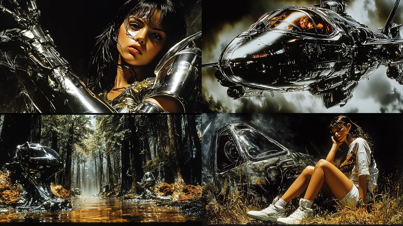 Futuristic Cybernetic Fusion with Nature - Midjourney sref style