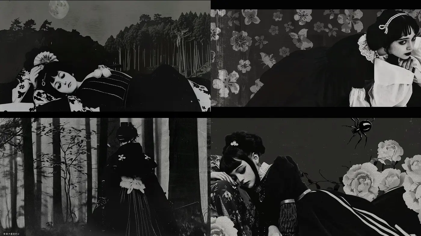 Monochromatic Elegance with Gothic and Vintage Overtones - Midjourney sref style