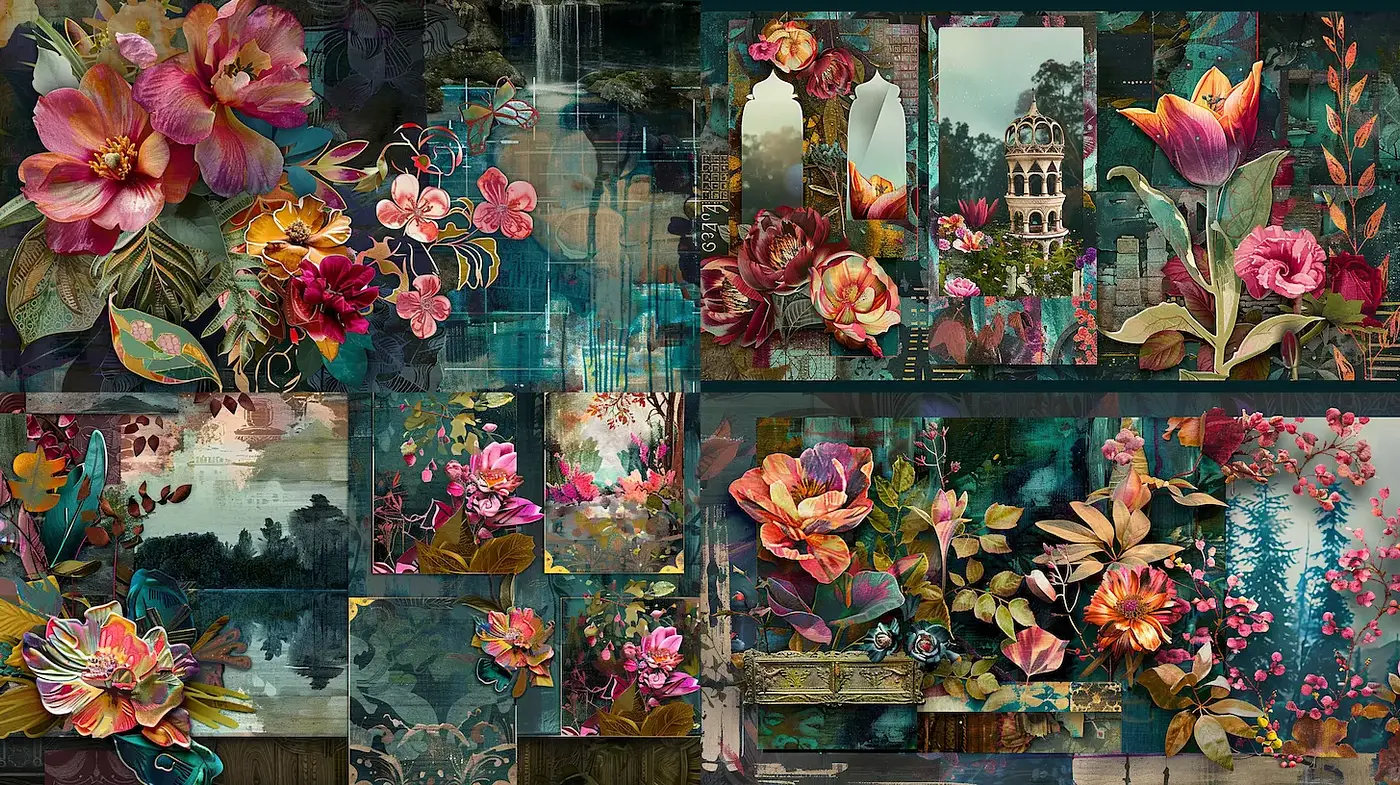 Vibrant Floral Surrealism with Rich Textures and Depth - Midjourney sref style