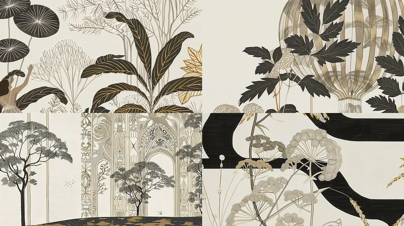 Elegant Botanical Illustrations with a Touch of Art Nouveau - Midjourney sref style