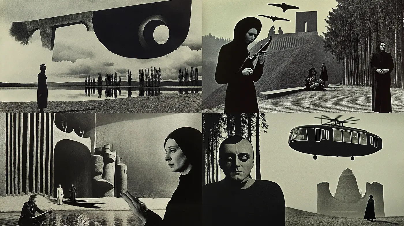 Monochromatic Surrealistic Dreamscape: An Homage to the Subconscious - Midjourney sref style