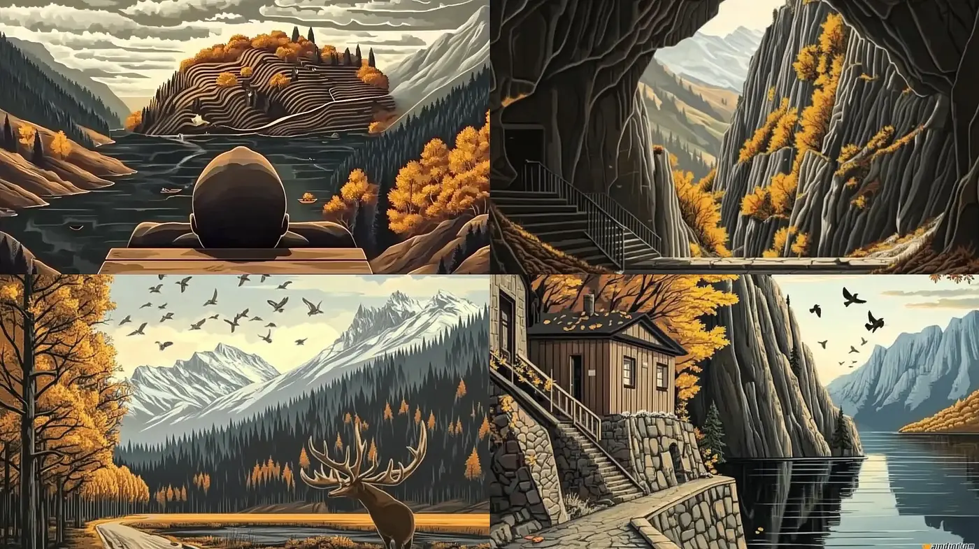 Autumnal Serenity in Stylized Wilderness Scapes - Midjourney sref style
