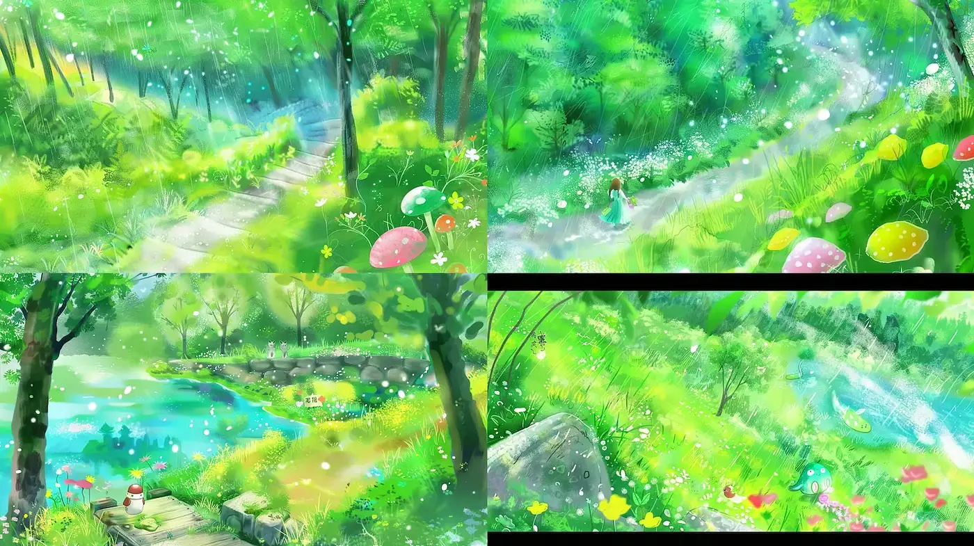 Vibrant and Lush Enchanted Landscapes with a Dreamlike Quality - Midjourney sref style