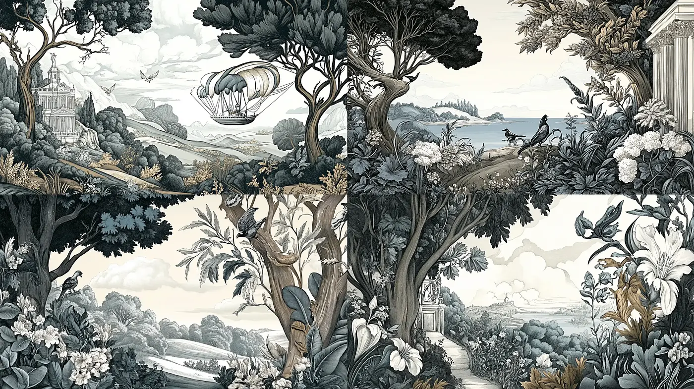 Monochromatic Botanical Dreamscapes - Midjourney sref style