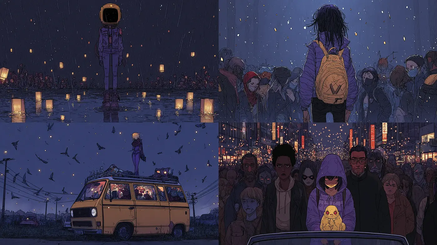 Contemporary Post-Apocalyptic Urban Dreamscape with Light-Drenched Dystopian Elements - Midjourney sref style