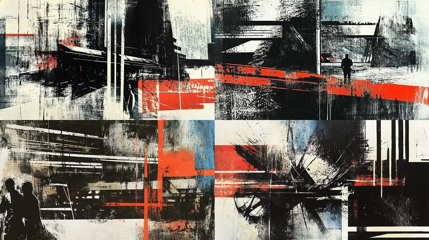 Grungy Abstract Expressionism with a Cinematic Touch - Midjourney sref style
