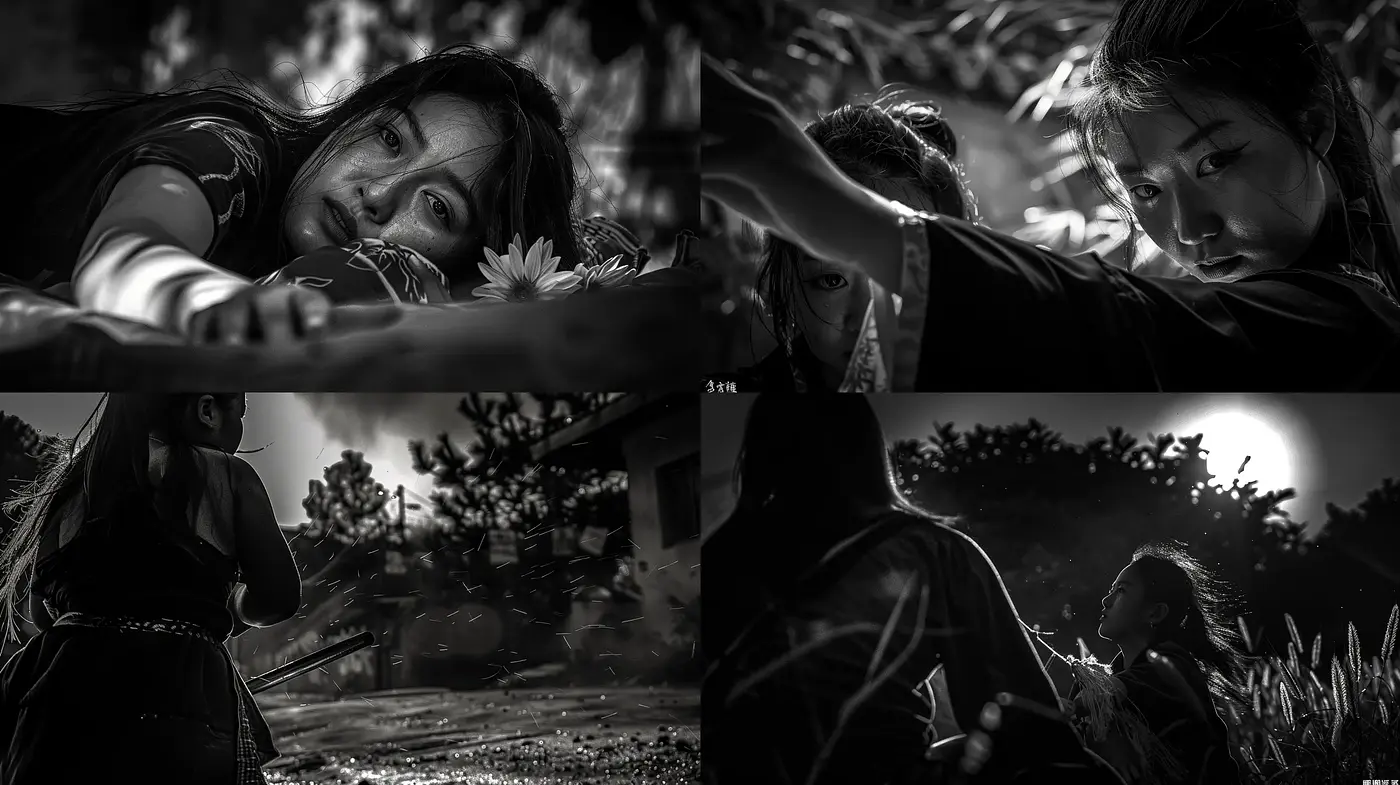 Monochromatic Elegance with a Cinematic Edge - Midjourney sref style