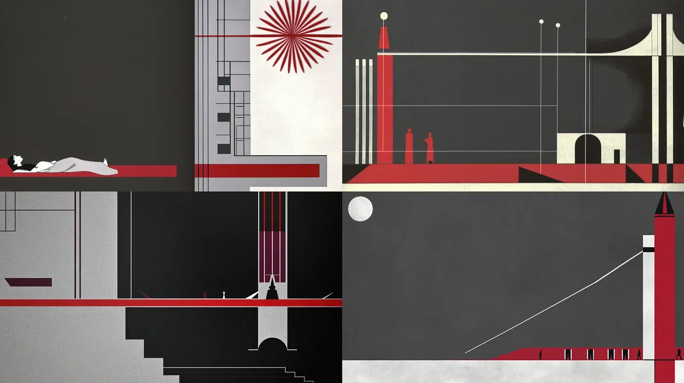 Geometric Harmony in Subdued Contrasts: A Modernist Exploration - Midjourney sref style