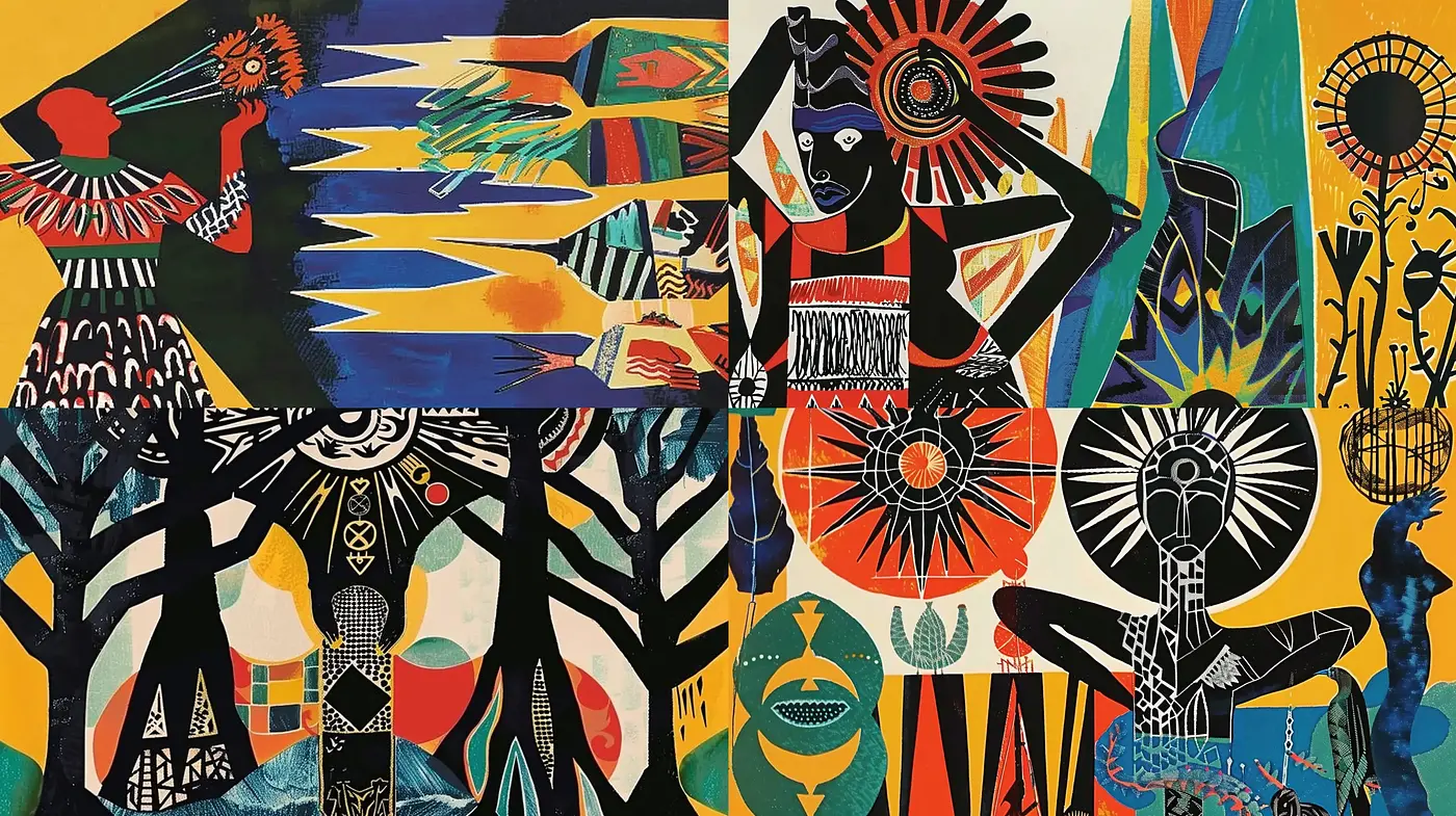 Tribal Rhythms and Geometric Harmony in Modern Stylization - Midjourney sref style