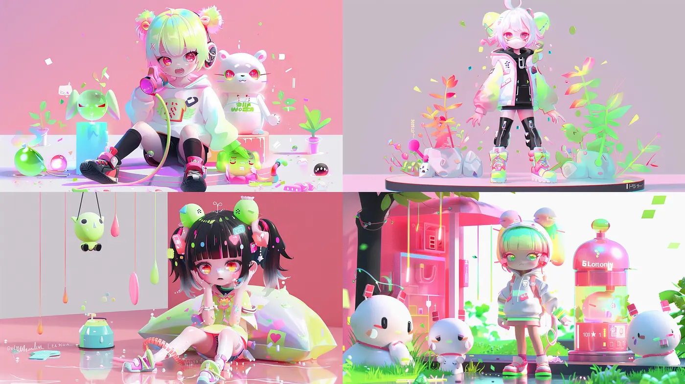 Luminous Pastel Dreamworld: A Fusion of Vibrant Kawaii Aesthetics and Soft Glow Artistry - Midjourney sref style