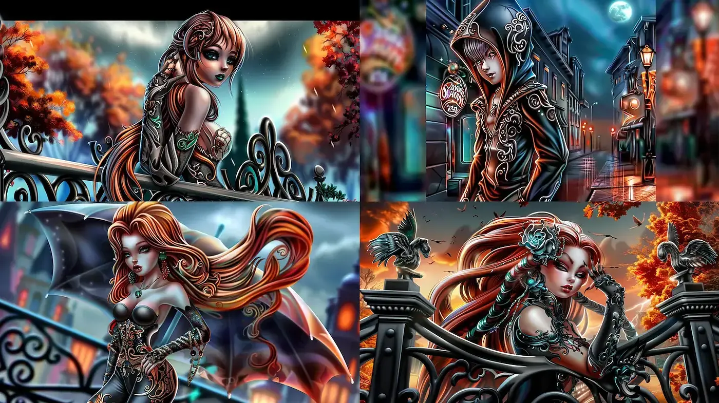 Gothic Fantasy Illustration with a Contemporary Twist - Midjourney sref style