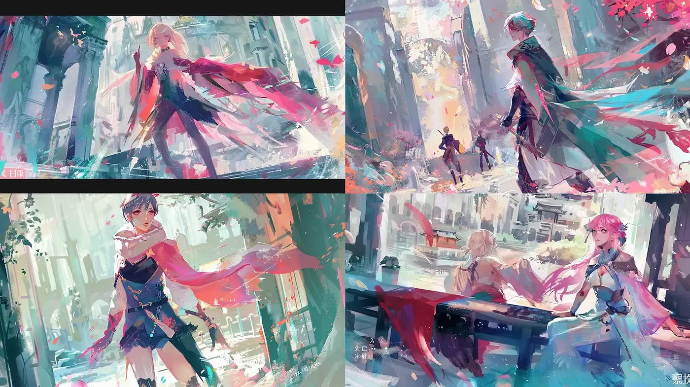 Fluid and Ethereal Fantasy Aesthetic with Intertwined Characters - Midjourney sref style
