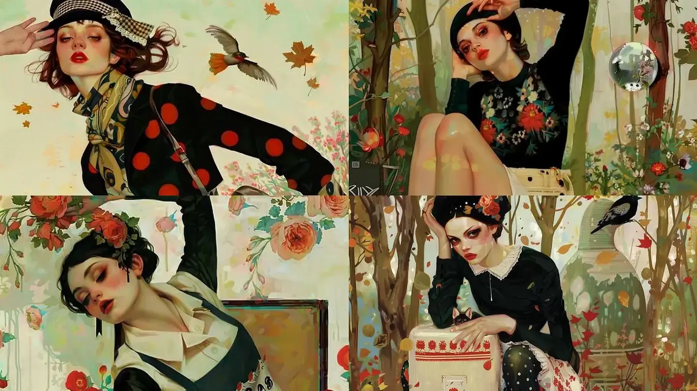 Lively and Floral Artistry with a Vintage Touch - Midjourney sref style