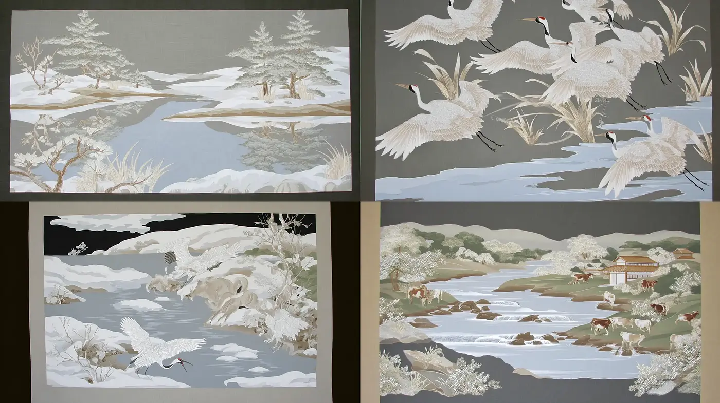 Serene Eastern Landscape Illustrations with a Subtle Palette - Midjourney sref style