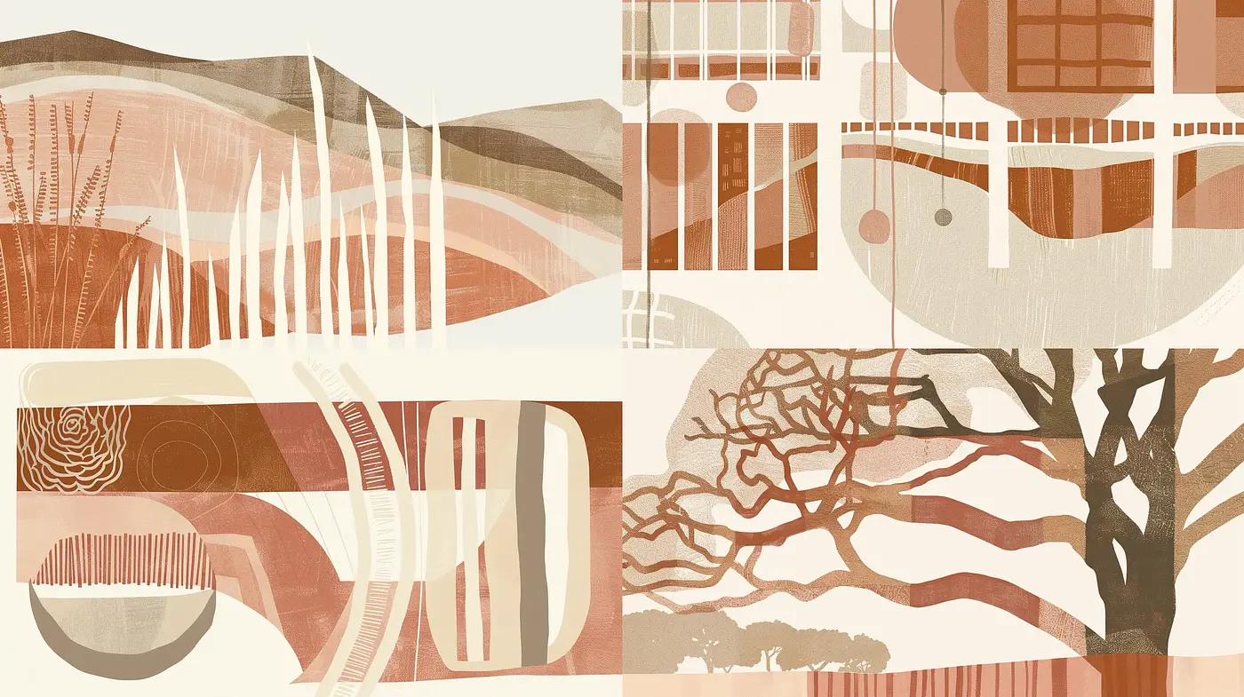 Abstract Geometric Harmony: A Tranquil Fusion of Earthy Tones and Organic Shapes - Midjourney sref style